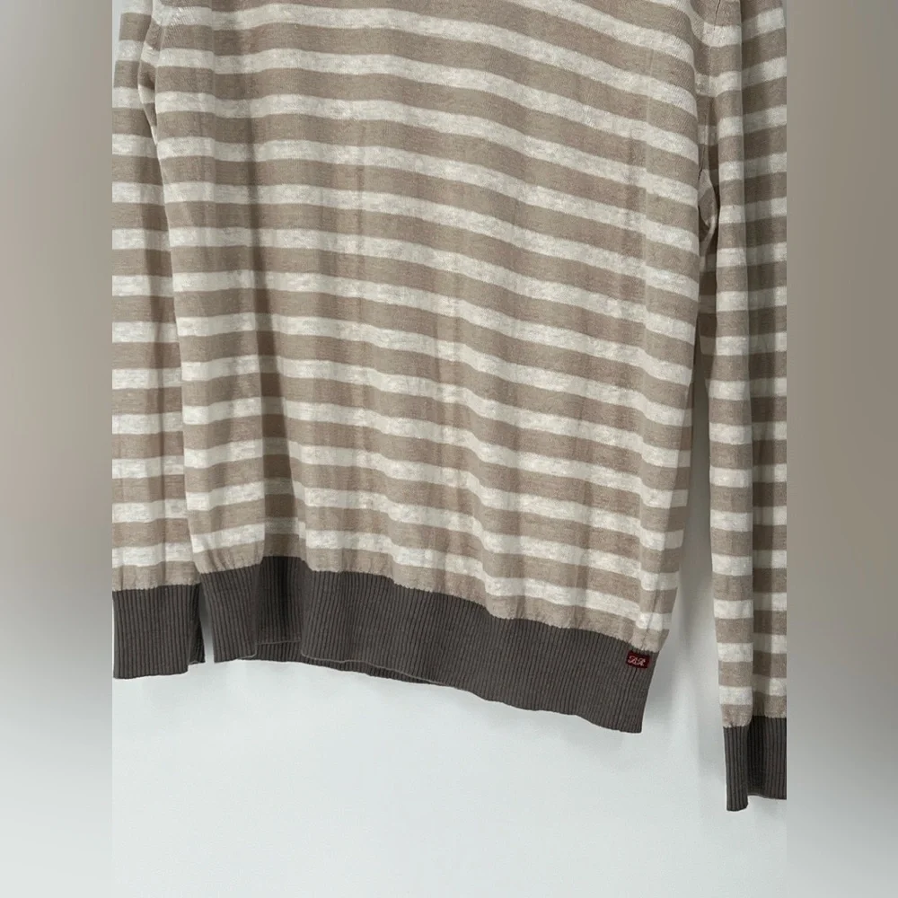 BANANA REPUBLIC HERITAGE LINEN  PULLOVER STRIPED SWEATER TAN AND WHEAT CREW NECK